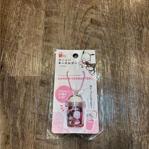 Kuromi + Pochacco pink milkshake keychain